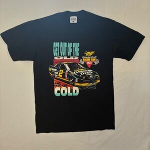Nice Man Miller Genuine Draft Racing T-Shirt Mens L Black Vintage 1994 NASCAR